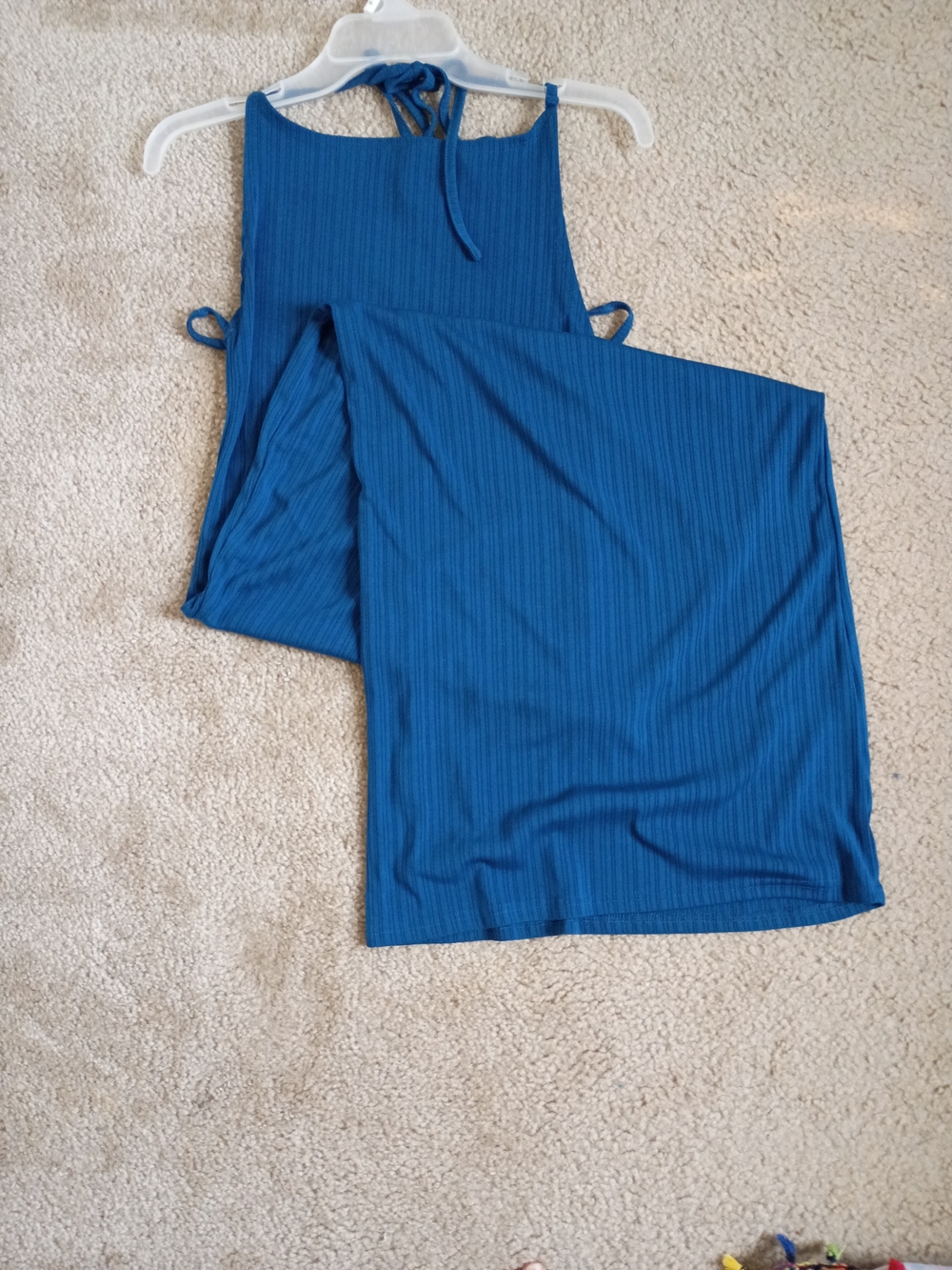 Blue Ribbed Halter Maxi - Zaful